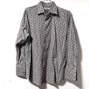 💙 Murano Collezione Gray Paisley Long Sleeve Button Up Shirt Men’s Size Large